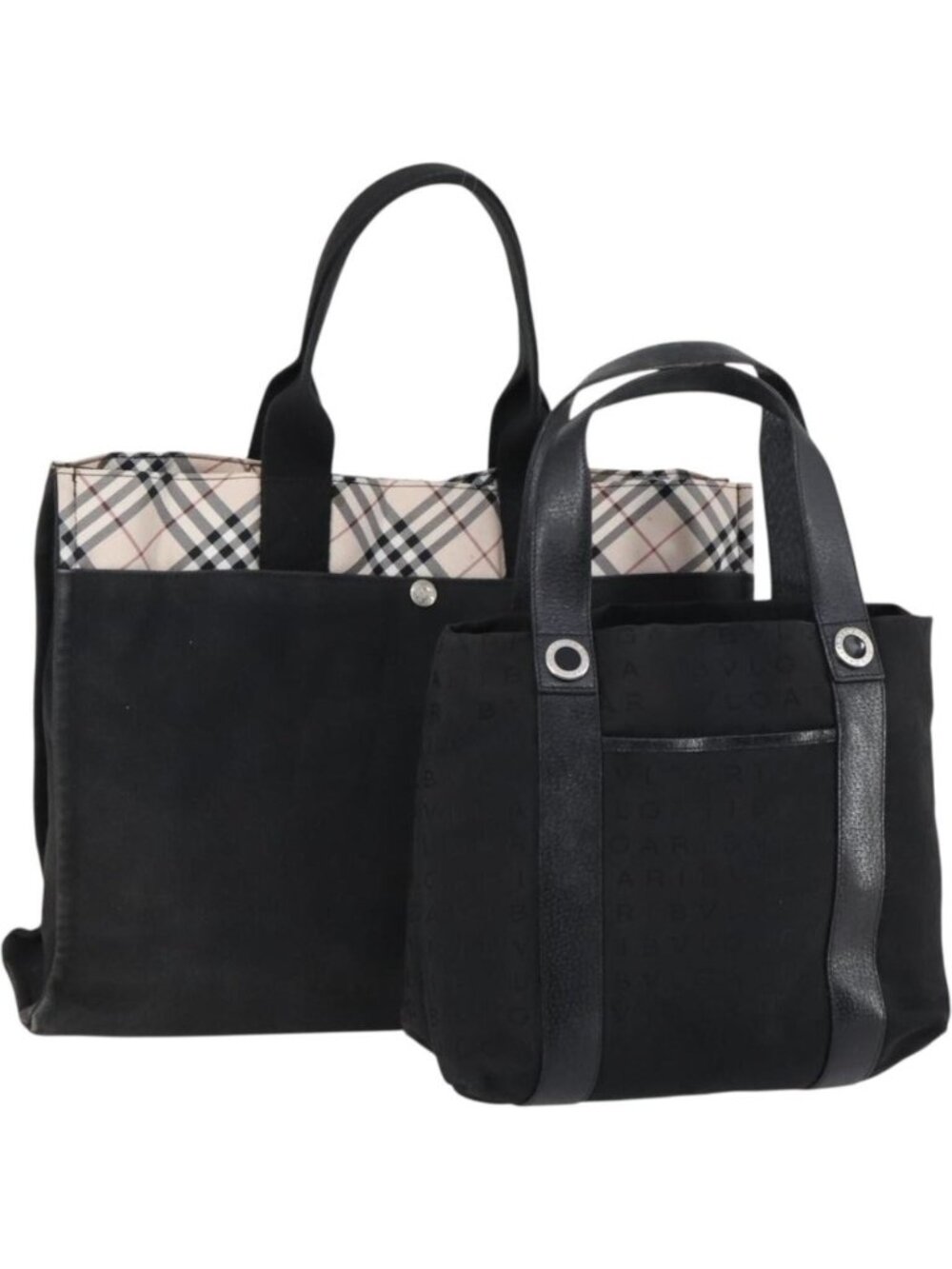 BVLGARI Burberry Nova Check Tote Bag Nylon Canvas 2 Set Black Beige